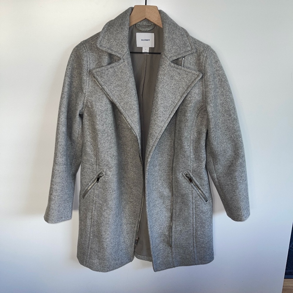 Old Navy Asymmetrical Dress Coat Wool Blend Size Small - Picture 2 of 9